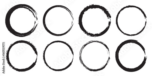 Grunge circle brushes. Vector brush Stroke. Black circles with rough edges. eps10