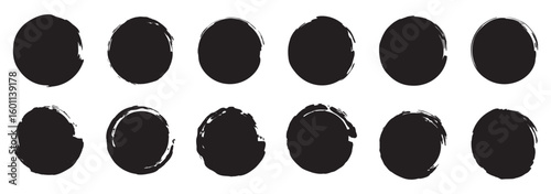 Grunge circle brushes. Vector brush Stroke. Black circles with rough edges. eps10