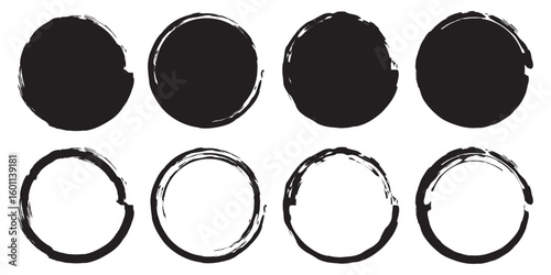 Grunge circle brushes. Vector brush Stroke. Black circles with rough edges. eps10