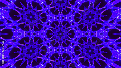 Abstract colorful kaleidoscopic geometric pattern. Kaleidoscopic background design. Hypnotic background. 3D rendering..