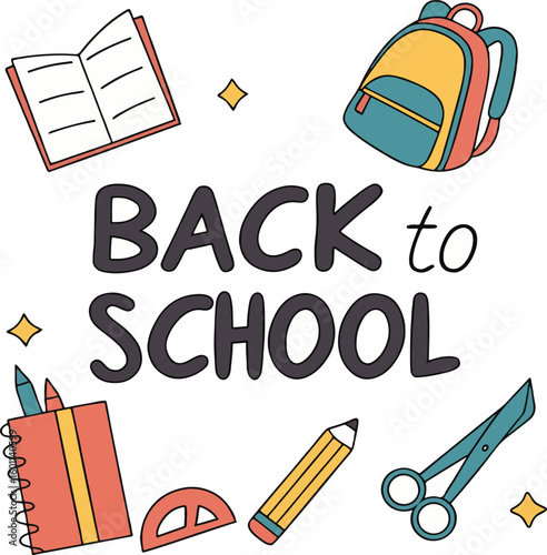 Colorful school supplies art on a back to school background, perfect for education and preschool illustrations