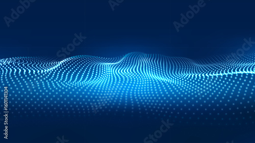 3D Big Data Wave, abstract technology visualization background. Blue and purple particle waves. Vector illustration.