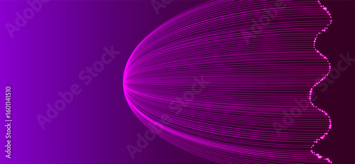 Abstract illustration created in digital style using a purple color palette and lines that diverge in the shape of a petal or curve. Color effects in 3D