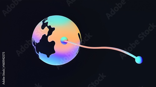 Global Network Connection: Isometric View of a Geometric Earth with Data Flow

