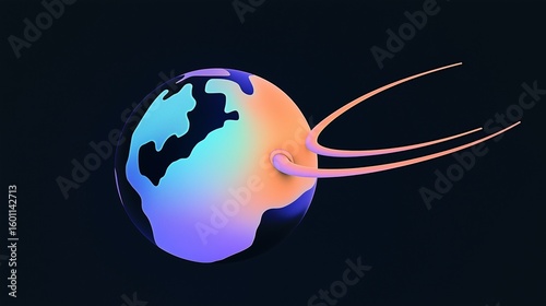Global Network Connection: Isometric View of a Geometric Earth with Data Flow

