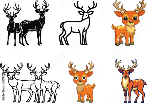 Collection of stylised deer illustrations in various artistic styles deer bundle vector 