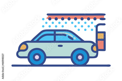 Stylized illustration of a car undergoing a wash cycle