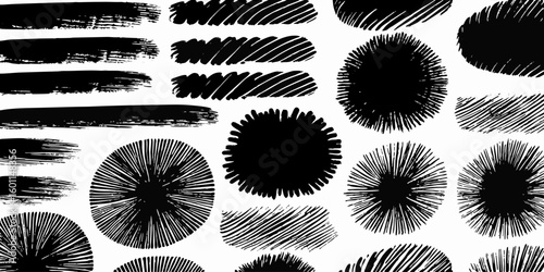 Black Ink Brush Strokes & Texture Shapes: Design Elements
