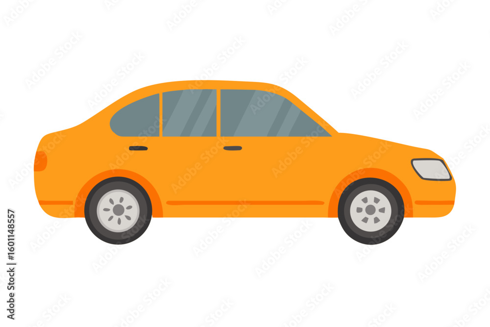 Fototapeta premium Simple orange sedan car viewed from the side on a black background