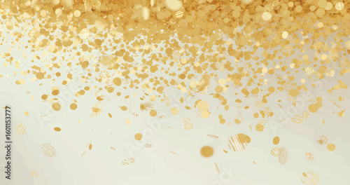 Elegant gold confetti falling on a white background for celebration or special events