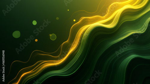 Abstract Green and Gold Flowing Lines Background