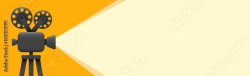 Flat Design of Vintage Movie Projector with Light Beam on Yellow Background