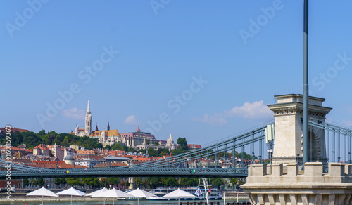 Photography Historic Chain Bridge with Buda Castle Hill in Budapest, Hungary