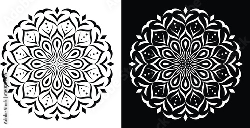 Black and white Easter egg vector with floral mandala pattern and ornamental geometric design