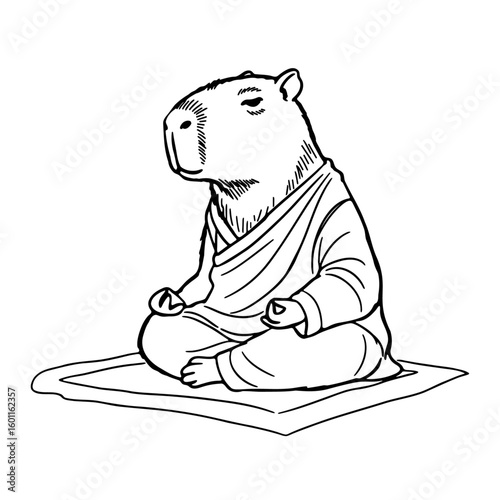 meditating capybara dressed as a monk sketch