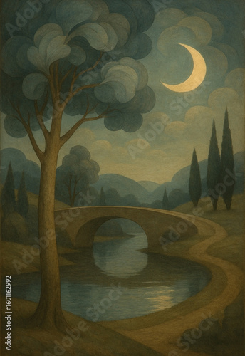night landscape with moon