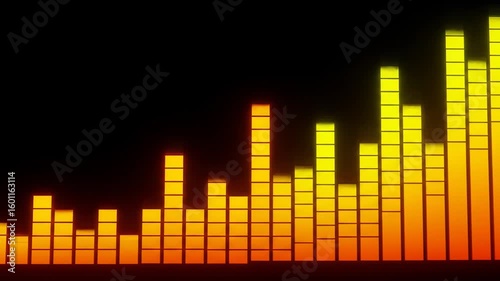 Glowing equalizer bars display with vibrant orange and yellow hues against a dark backdrop