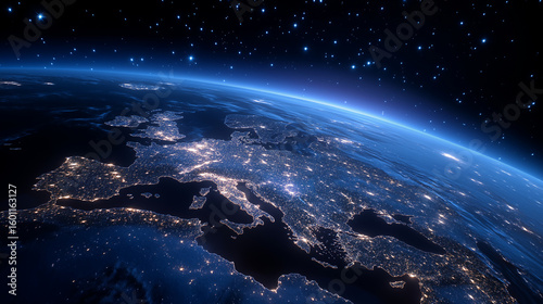 Aerial View of Europe's Nighttime Cityscape