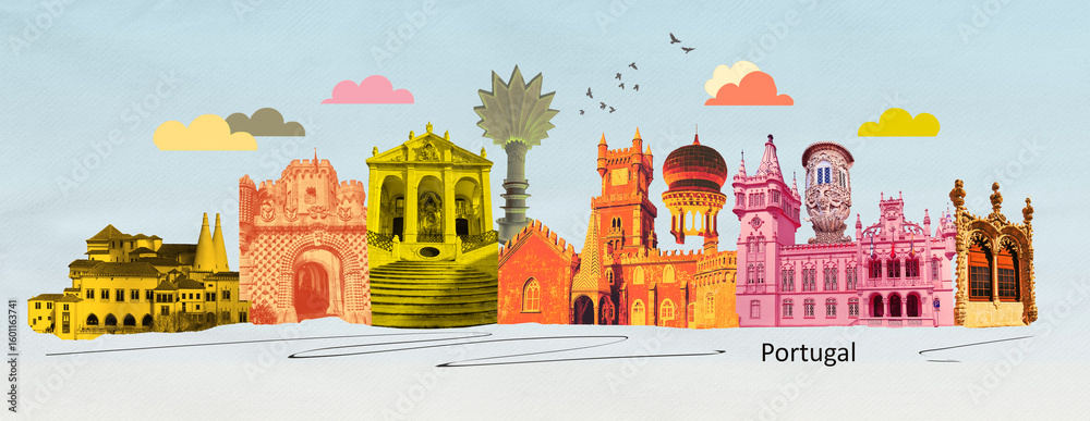 Obraz premium Portugal travel photo collage. Travel places landmarks postcard.