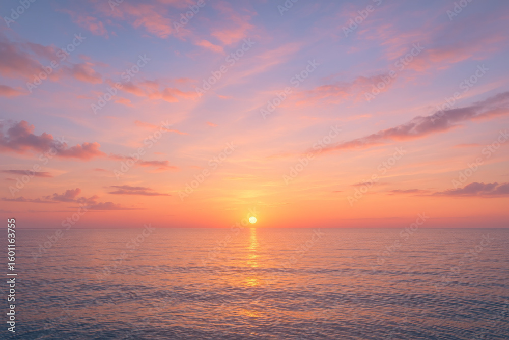 Fototapeta premium Panoramic Ocean View at Sunset – Calm Water and Pastel Sky