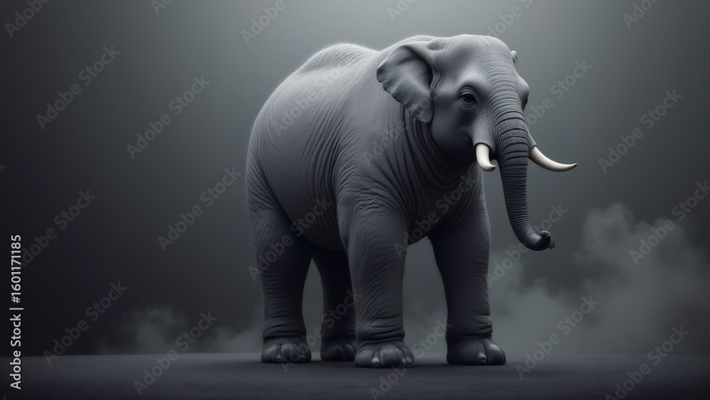 Fototapeta premium Gray Elephant Portrait: Wrinkled Skin, Majestic Tusks