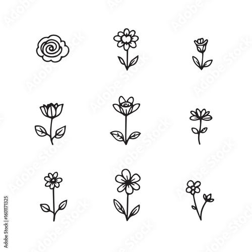 Charming hand-drawn floral elements bring simple elegance to any design project