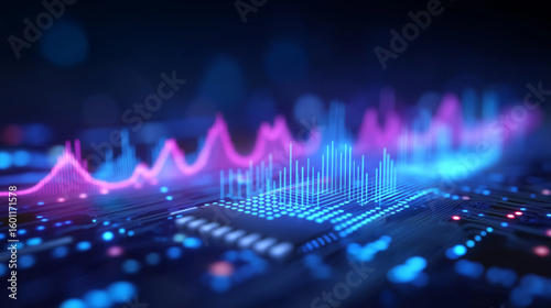 Neon Data Threads on a Futuristic Circuit Board