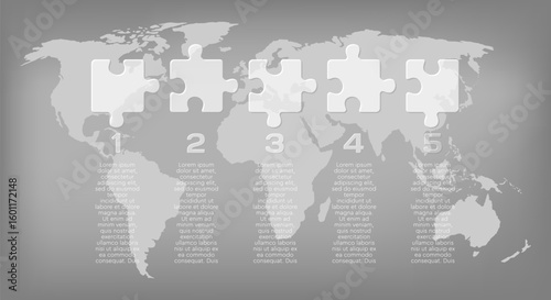 Five steps line infographic, puzzle diagram