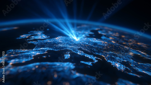 Europeatnight electric blue satellite view with data funnel