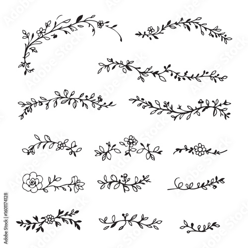 Charming hand-drawn floral vine dividers add elegance to your designs