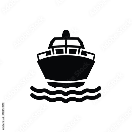 boat icon illustration, Sea Transportation Silhouette Icon, Port Stop Sign for Public Transportation, Isolated boat front view sign