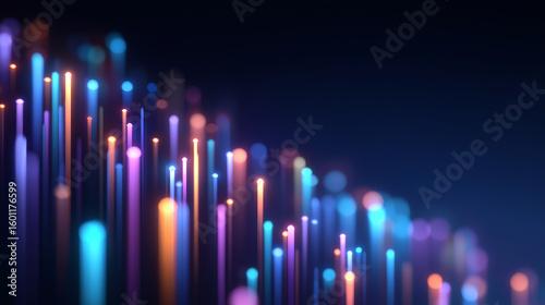 Colorful Data Particles Aligning on a Sapphire Background