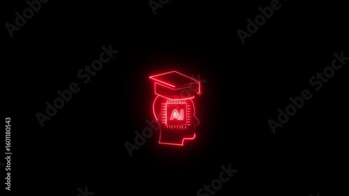 Online education neon concept learning symbols study course webinar internet technology black background . 4k video animation 