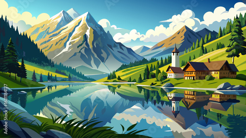  very Beautiful High resolution stitched panorama of a lake with reflections and a beautiful alpine view at Rauris, Salzburg, Austria