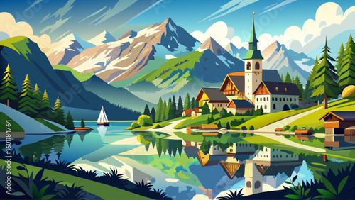  very Beautiful High resolution stitched panorama of a lake with reflections and a beautiful alpine view at Rauris, Salzburg, Austria