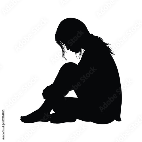Sad girl silhouette Vector illustration of a woman sitting alone feeling depressed and heartbroken