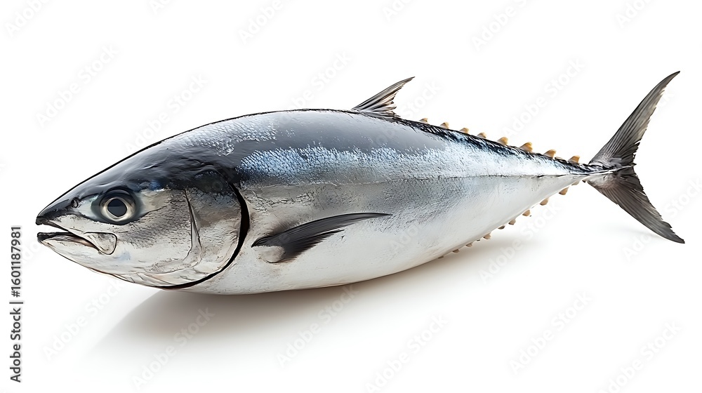 Fototapeta premium Fresh tuna fish displayed against a white background.
