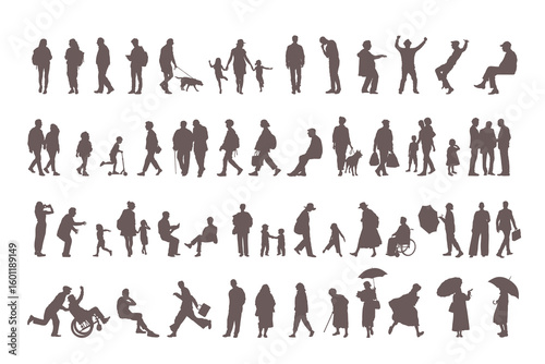 Monochrome Silhouettes of People – Flat Vector Set of Men and Women in Motion and Daily Situations