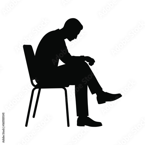 Silhouette of a man sitting on a chair head down feeling sad or depressed
