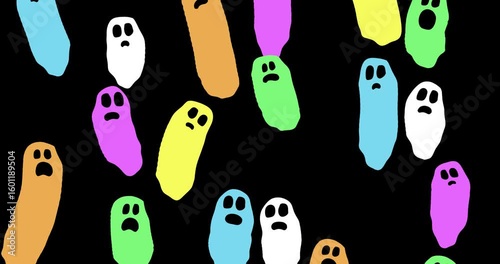Halloween Ghost Animation Loop – Cute Colorful Cartoon Ghosts Floating Up