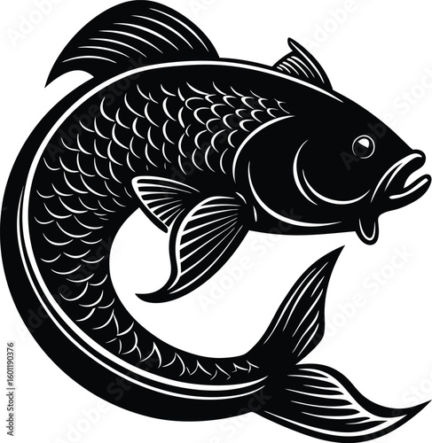 Vector art of a beautiful koi fish swims in a circular motion symbolizing luck and prosperity in japanese culture