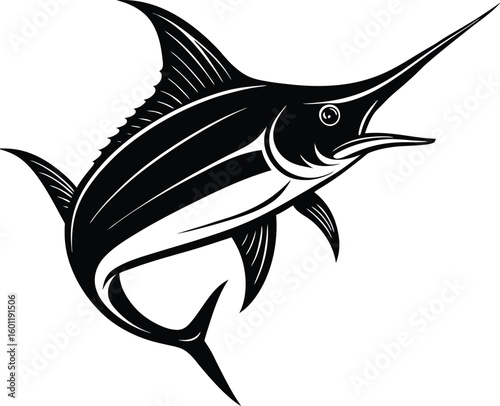 Vector art of a powerful marlin swims gracefully in the ocean its long bill piercing through the deep blue water