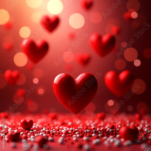 Red hearts and romantic pattern background for Valentine's Day celebration design