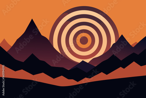 Andes Mountain Silhouette Layered Under Spiral Wind Lines