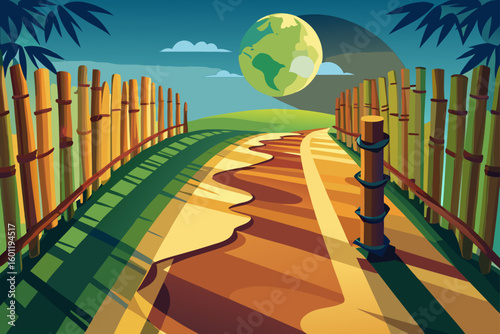 Bamboo Fence Casting a Long Shadow Over Flattened Earth