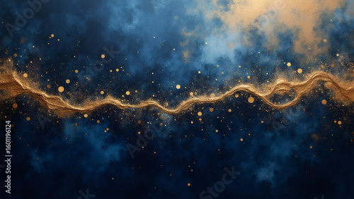 Elegant Gold Glitter Trail on Dark Blue Texture Background, Shiny Luxury Design