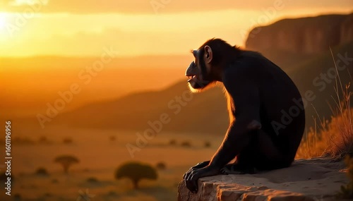 Chimpanzee roaring loudly to communicate