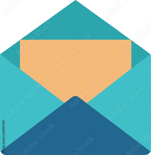 Opened envelope icon with new mail notification on white background