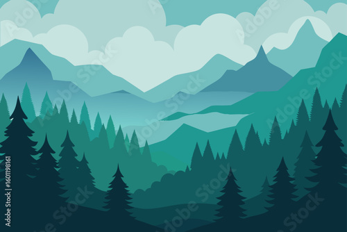 Misty Ridge and Abstract Forest Vector Background