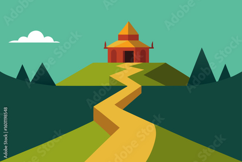 Polygonal Path to a Village Temple Vector Scene